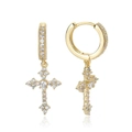 Orecchini a cerchio con croce placcati oro 18K con pavé di zirconi per uomo e donna - 1 paio / Oro