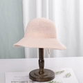 Women's minimalist knitted bucket hat in elegant light pink with adjustable chin strap - M (56-58cm) / Pink