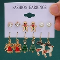 6-pair set of Christmas earrings with Santa, tree and reindeer charms on display card - 14 Bell Tree Reindeer (6 Pairs Set)
