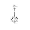 Silver stainless steel belly button ring with two clear faceted round cubic zirconias - Double Round / Silver