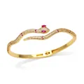 Elegant gold snake bracelet with white cubic zirconia and red gem eyes on white background - Style B-Gold Red Eye
