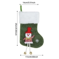 Green Christmas stocking with snowman appliqué, white faux fur trim, and small bells - Plush Leg Hanging Snowman Stocking