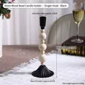 Nordic wooden bead candlestick with black metal base for elegant dining table decor - Single Head Vintage Wood Bead Candlestick - Black (7150U-02)