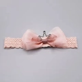 Pink infant lace headband with double organza bow and rhinestone crown detail - Alloy Crown