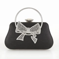 Elegante pochette da sera nera con un grande fiocco di strass e manico in metallo - Nero