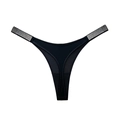 Schwarzer Damen-String mit Farbverlauf-Strasssteinen und seidigem Stoff für Fitness - S / Sternenschwarz (Gradient Strass)