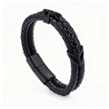 Bracciale da uomo in pelle nera intrecciata a due strati con chiusura ad ancora nero opaco - Nero (AB0502)