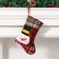 Christmas stocking with snowman and red-green plaid hanging on a cozy fireplace - Small Snowman