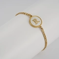18K gold plated stainless steel Figaro chain bracelet with shell letter R pendant - Letter R / Gold/White Shell