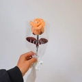 Handcrafted orange plush rose bouquet with pearls and LOVE ribbon wrap for gifts - Finished Champagne Rose