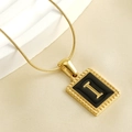 Golden 18K titanium steel snake chain necklace with black enamel square letter I pendant - Letter I
