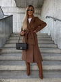 Detail view of the brown wool coat featuring double-breasted buttons and waist belt - S / Coffee