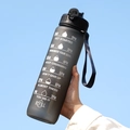 32oz matte black gradient sports water bottle with straw and time marker scale - 1000ml / Black