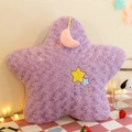 Purple star plush pillow with moon embroidery and hanging ornament in cozy setting - Star Pillow / Purple