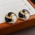 Pendientes vintage redondos de esmalte blanco y negro con detalles en hilo de oro fino - 7 Pin de plata-Contraste blanco y negro