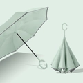 Mint green double-layer inverted umbrella with C-shaped handle and laser-cut patterns - Morning Mist Green - Manual Inverted