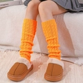 Bright orange cable knit leg warmers paired with cozy plush platform slippers - One Size / Orange