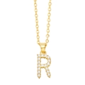 Detailed view of gold letter R pendant necklace set with elegant white pearls - Gold Letter R