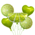 Set di 5 palloncini in alluminio lime con motivi a cuore e fette di frutta per feste - Cuore di Limone