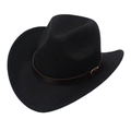 Detail of black cowboy hat with brown leather band and golden metal buckle decoration - M (56-58cm) / Black Cowboy (Brown Belt)