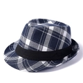 Sombrero fedora clásico de estilo británico a cuadros azules y blancos con cinta negra - 58cm / Cuadros Blancos y Azules