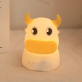 Cute cartoon cow night light in soft white silicone with warm glowing horns and muzzle - Cow (Battery-7 Colors)