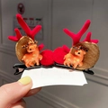 Christmas reindeer antler hair clips with orange deer figure and red pompom decor - 39# Red Antler Orange Elk Doll Pair