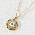 Macro shot of colorful zircon stones surrounding the golden Evil Eye pendant on an O-chain - Style G-Multi-color Rhinestone Eye