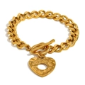 Edelstahl Armband mit 18K Goldbeschichtung, Gliederkette und Herzanhänger mit T-Verschluss - Gold