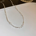 Elegante ketting met zilveren schakels en witte parels in een kleine schaal - 42# Ketting-Zilver Nugget Parel Verdeeld / Zilver