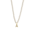 Elegant white pearl necklace with a gold-plated letter A pendant featuring zircon stones - Letter A