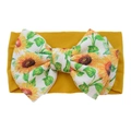 Elastic yellow baby headband featuring a multi-layered white sunflower print bow accessory - #4 Sunflower