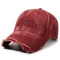 Vintage washed burgundy baseball cap with NYBOOY 3D embroidery and distressed brim detail - Adjustable / Red