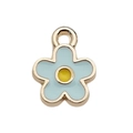 Hellblauer und gelber Emaille-Gänseblümchen-Anhänger mit goldenem Metallrahmen - Kleine Chrysantheme (12254)