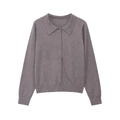 Jersey polo informal de punto para mujer en gris oscuro con cuello de botones clásico - S / Caqui