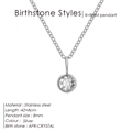 Detail der silbernen Edelstahlkette mit 8mm APR-Kristall-Anhänger und feiner Kette - April Weiß - Silber