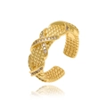 Detail of gold-plated twisted ring showing micro-set zircon stones and glossy finish - Twisted Rope Micro-pave Zircon Style (J932)