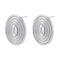 Detailed macro view of silver oval stud earrings featuring concentric textured line patterns - Spiral Oval Style (VE1214) / White Gold