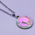 Detailed close-up of rainbow heart pendant with moon and cat motif on purple surface - Rainbow Color (Necklace Set)