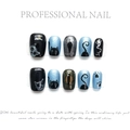 Uñas postizas artesanales ojo de gato azul con purpurina y diseños de gatos negros - Extra Pequeño (XS)
