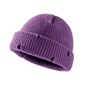 Deep purple knit beanie with distressed rip details and vintage street style finish - Purple