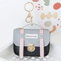 Mini tricolor coin purse keychain in grey, black and pink with metal lobster clasp - Black Series
