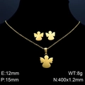 Golden angel jewelry set featuring 12mm earrings and 15mm pendant on a black background - Gold (Necklace+Earrings)