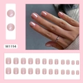 Short Aurora pink press-on nails with iridescent pearl finish and 24-piece set layout - Glue Type / Aurora Shimmer (W1194)