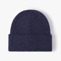 Classic dark blue ribbed knit beanie with wide fold-over cuff for winter warmth - Navy Blue
