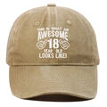 Washed khaki 18th birthday baseball cap with Awesome 18 Year Old embroidery - Khaki