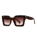 Retro square sunglasses with tortoise frame, brown gradient lenses and silver accents - Leopard Brown Gradient