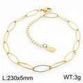 Gold stainless steel oval link anklet with lobster clasp and extension chain - Gold Textured Oval Chain (KJ3729-Z)