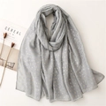 Light gray cotton scarf with gold leaf print and soft rolled edges for women - 180*90CM / Gray