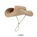 Chapeau de soleil cowboy kaki imperméable avec large bord, maille et cordon réglable - Taille Unique(56-58cm) / Kaki